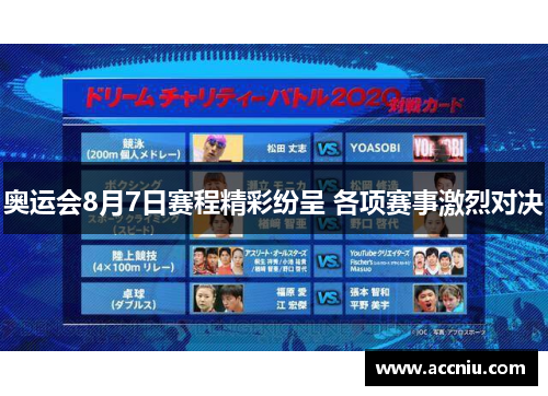 奥运会8月7日赛程精彩纷呈 各项赛事激烈对决